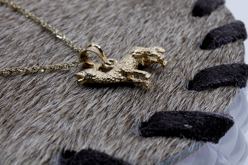 Gold Coyote Necklace with solid 14kt gold 3D Howling Coyote