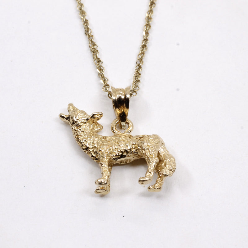 Gold Coyote Necklace with solid 14kt gold 3D Howling Coyote