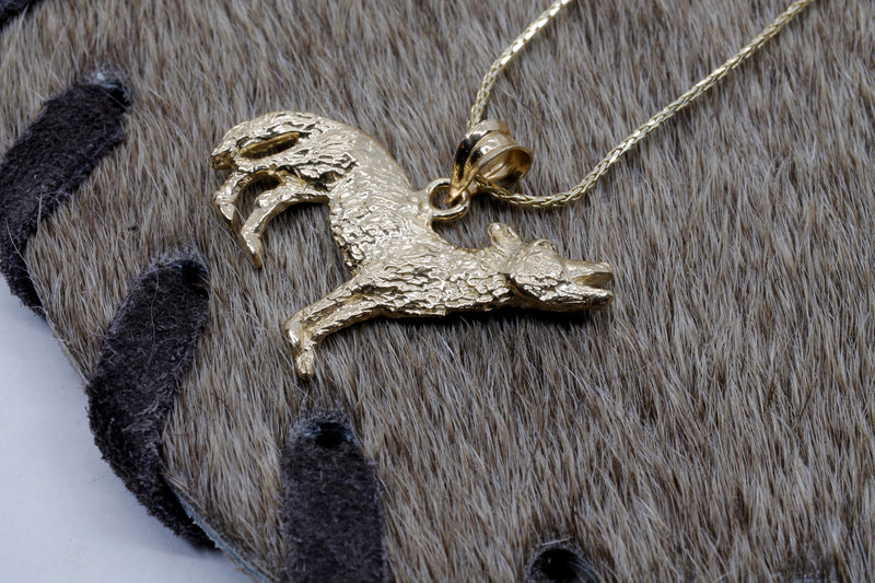 Gold Coyote Necklace with solid 14kt gold 2D Howling Coyote