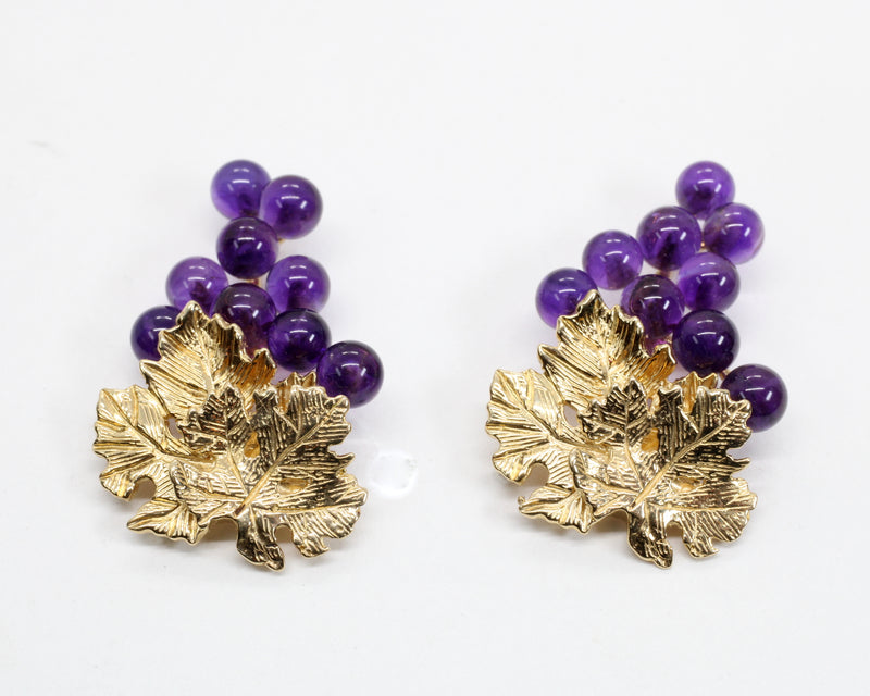 Large Amethyst Grape Cluster Earrings made in 14kt Gold
