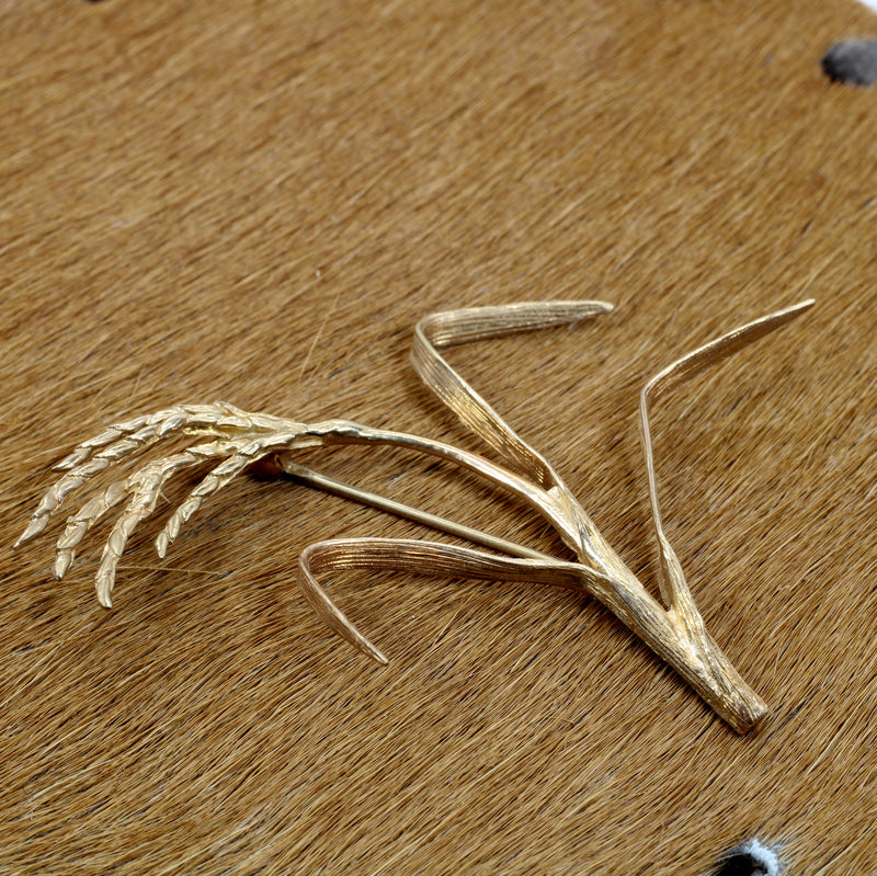 Gold Rice Brooch for her with Large Solid 14kt Gold Rice Stalk Brooch