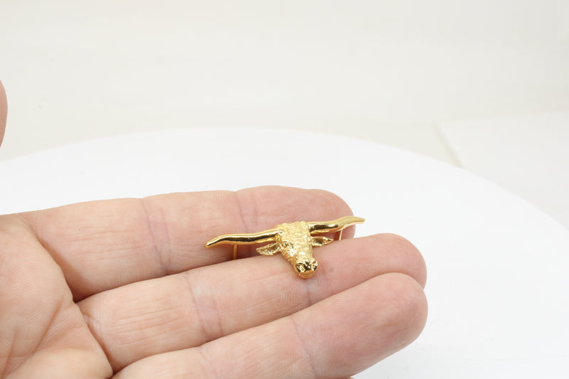 Texas Longhorn Hat Pin For Him with 14kt Gold Vermeil Longhorn