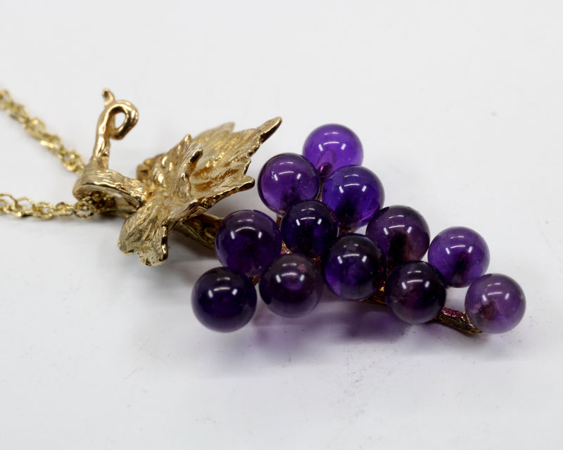 Small Purple Amethyst Grape Cluster Necklace in 14kt. Gold
