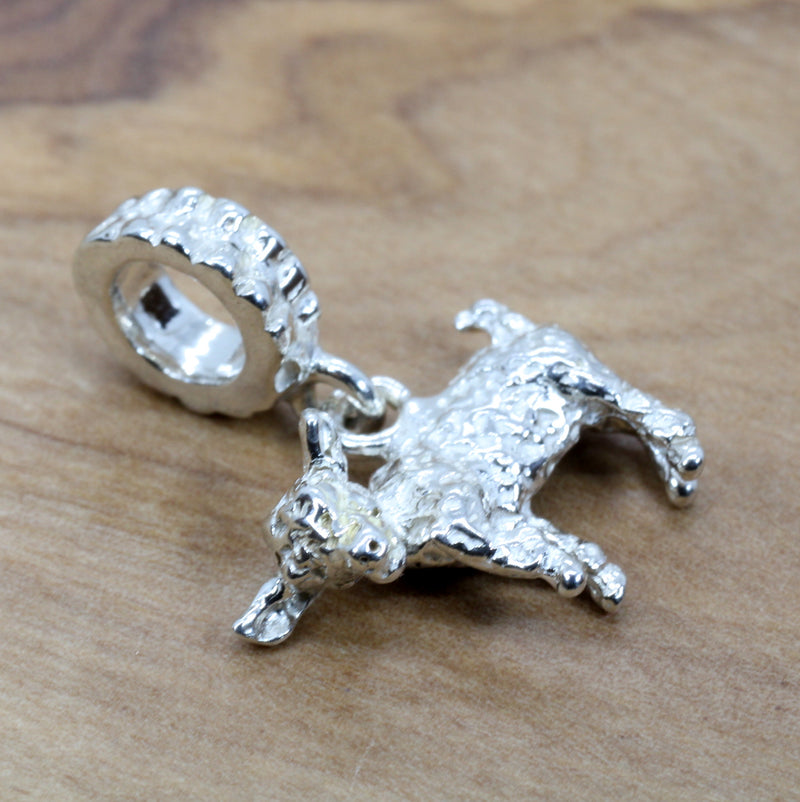 Silver Pygmy Goat Pandora Slide Charm made in 925 Sterling Silver