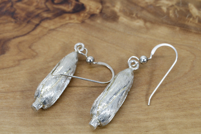 Large 925 Sterling Silver Corn Dangle Earrings with Yellow Cobs