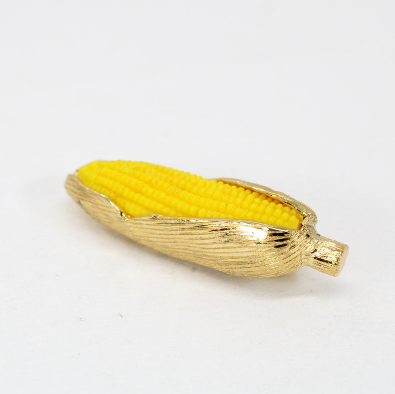 Large Gold Corn Tie Tack with 14kt Gold Vermeil Ear of Corn and Yellow Cob