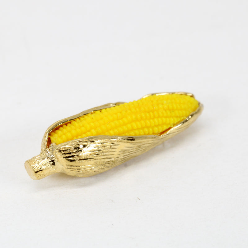Large Gold Corn Tie Tack with 14kt Gold Vermeil Ear of Corn and Yellow Cob