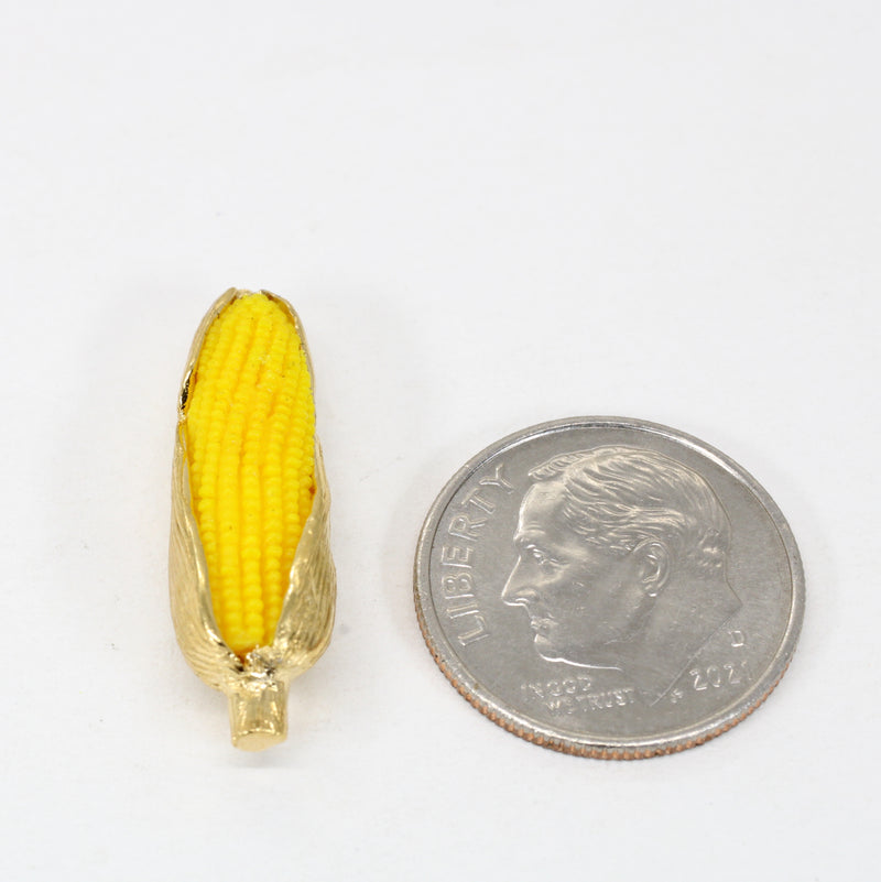 Large Gold Corn Tie Tack with 14kt Gold Vermeil Ear of Corn and Yellow Cob