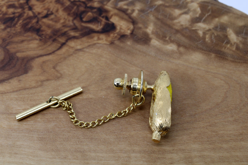 Large Gold Corn Tie Tack with 14kt Gold Vermeil Ear of Corn and Yellow Cob
