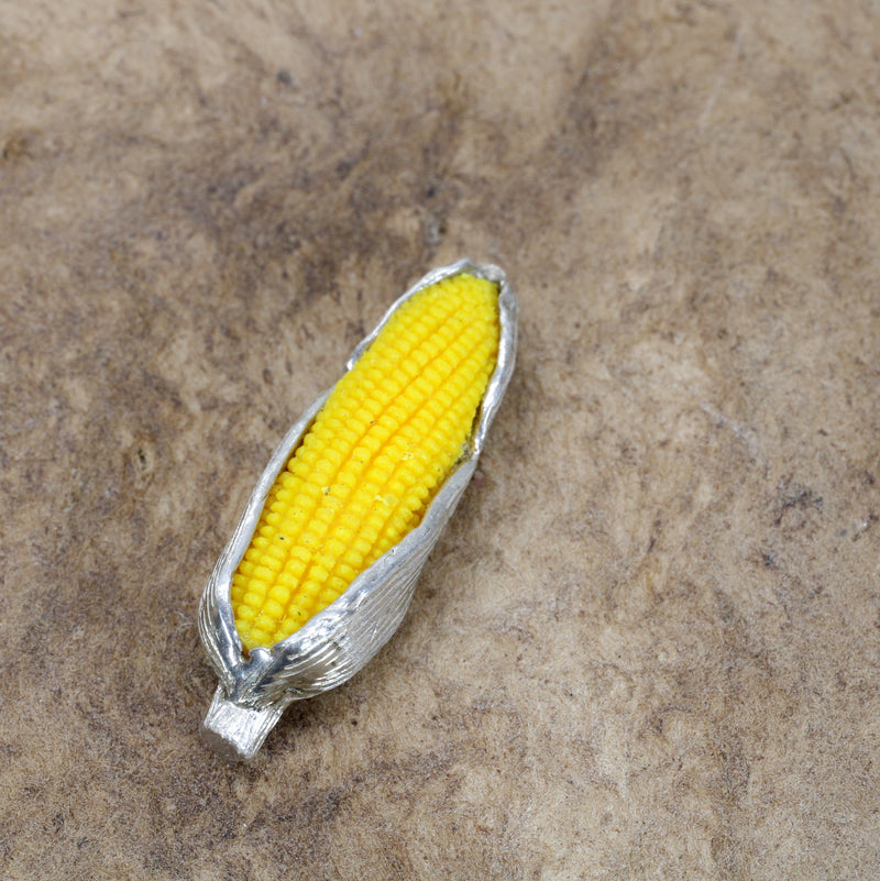Silver Corn Tie Tack/Lapel Pin with Yellow Corn Cob for Him