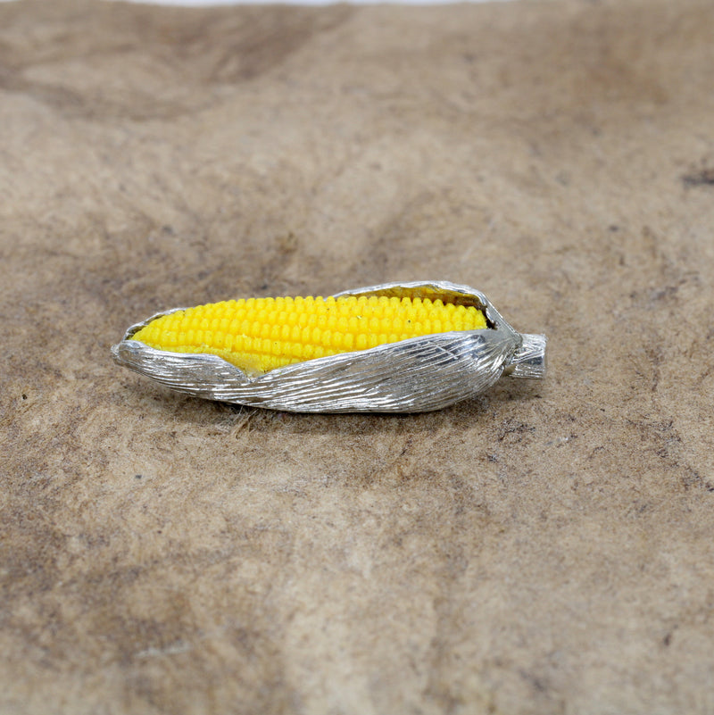 Silver Corn Tie Tack/Lapel Pin with Yellow Corn Cob for Him