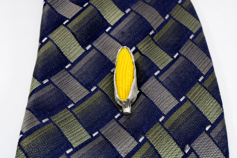 Silver Corn Tie Tack/Lapel Pin with Yellow Corn Cob for Him