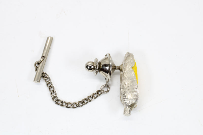Silver Corn Tie Tack/Lapel Pin with Yellow Corn Cob for Him