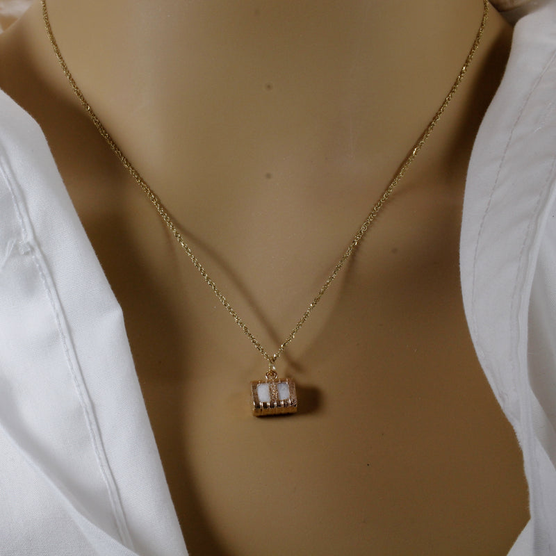 Gold Cotton Bale Charm Necklace with Real Cotton in solid 14kt Gold