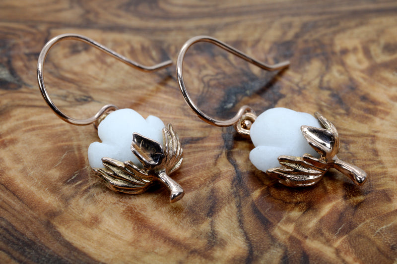 Cotton Boll Dangle Earrings made in 14kt Rose Gold