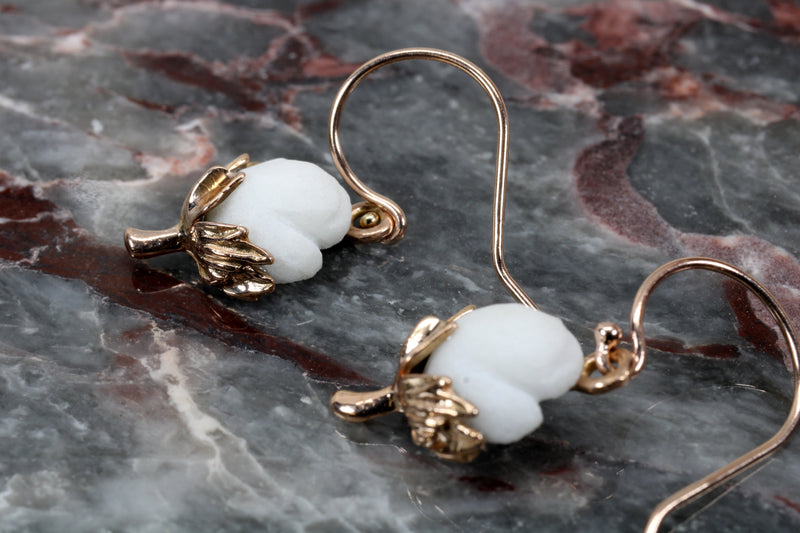 Cotton Boll Dangle Earrings made in 14kt Rose Gold