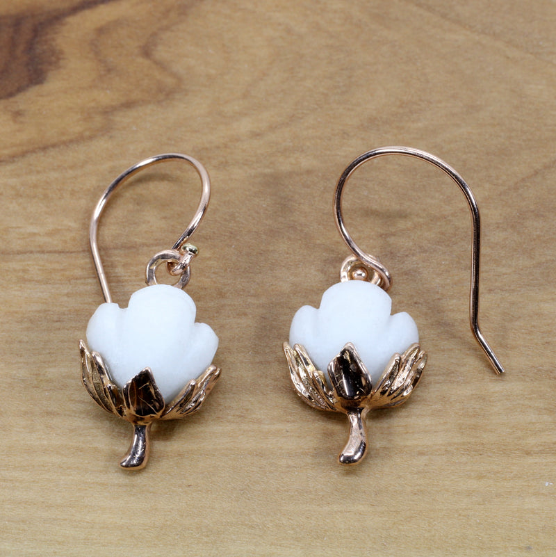 Cotton Boll Dangle Earrings made in 14kt Rose Gold