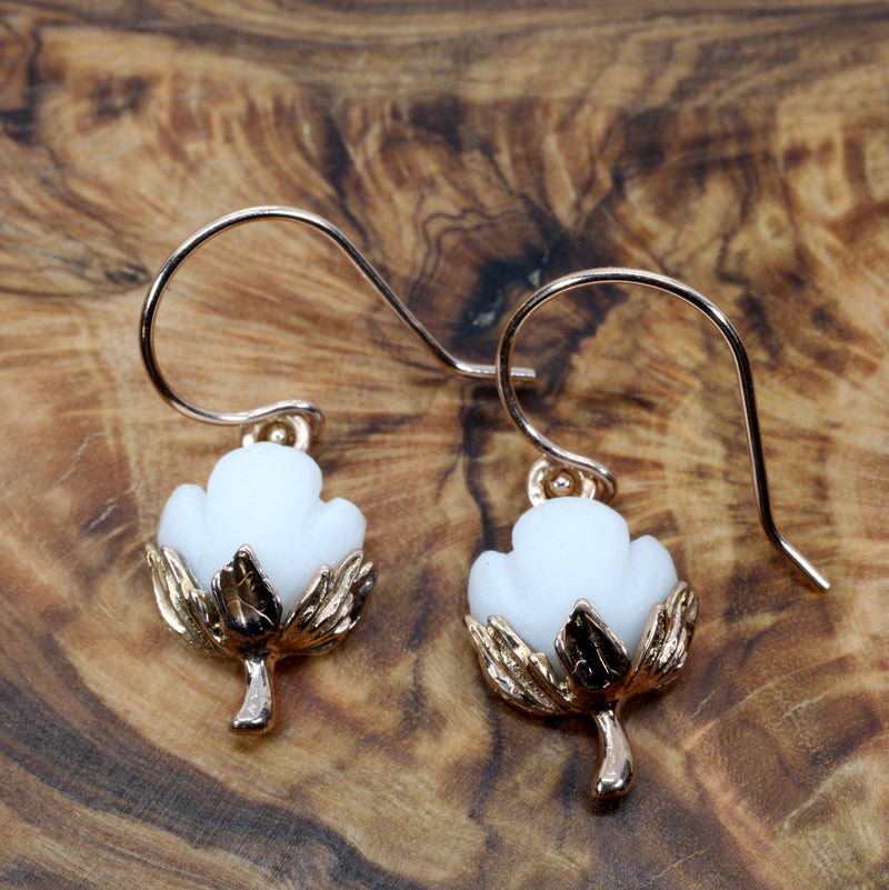 Cotton Boll Dangle Earrings made in 14kt Rose Gold