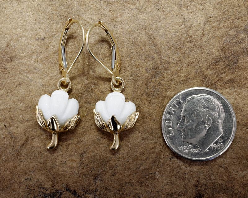 Matching Set of Cotton Boll Necklace And Dangle Earrings in 14kt Yellow Gold