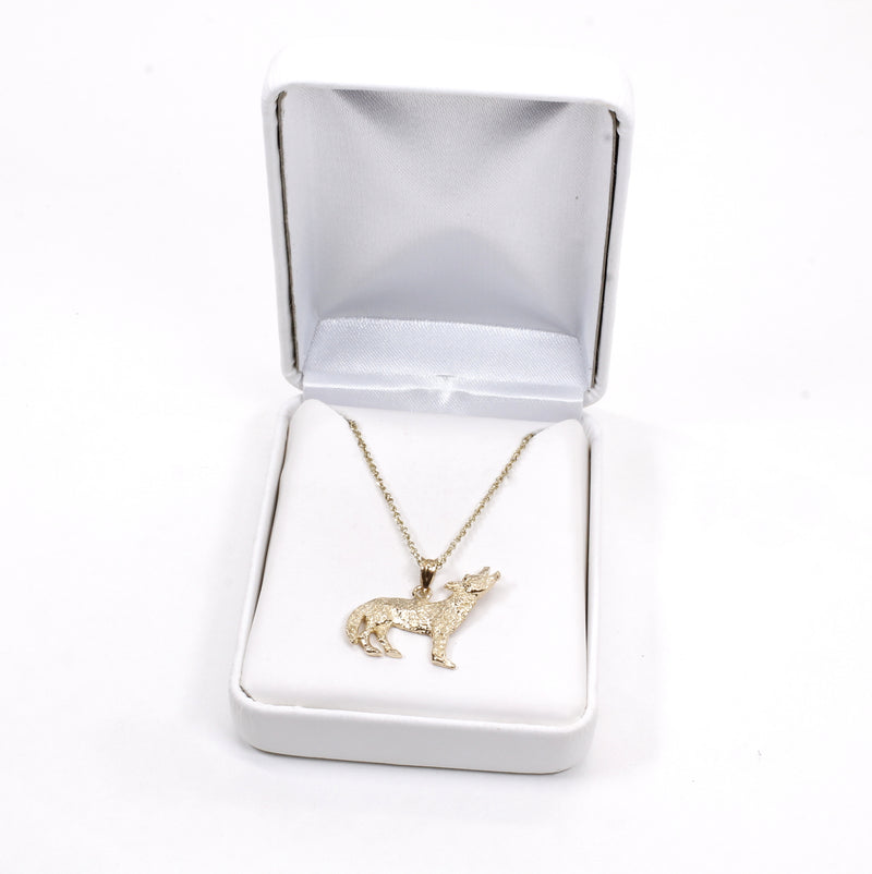 Gold Coyote Necklace with solid 14kt gold 2D Howling Coyote