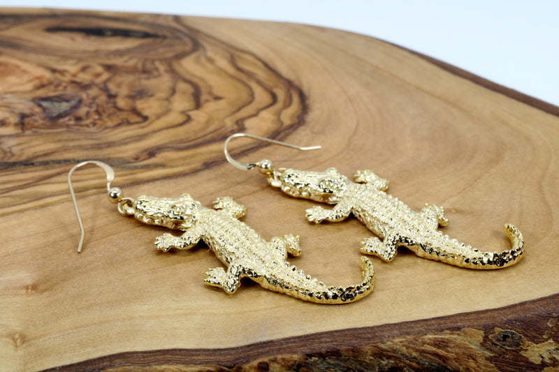 Extra Large Size Alligator Earrings in 14kt Gold Vermeil for gator lover gift