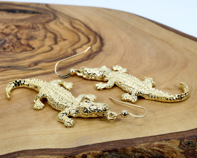 Extra Large Size Alligator Earrings in 14kt Gold Vermeil for gator lover gift