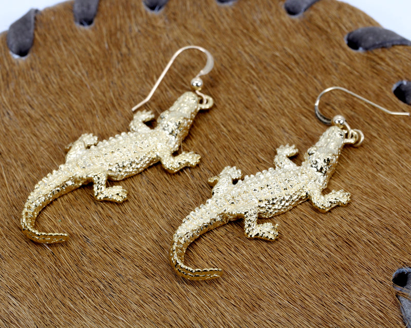 Extra Large Size Alligator Earrings in 14kt Gold Vermeil for gator lover gift