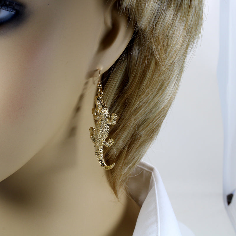 Extra Large Size Alligator Earrings in 14kt Gold Vermeil for gator lover gift