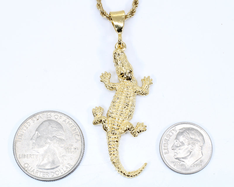 Extra Large Size 14kt Gold Vermeil Alligator Necklace on Cuban or Rope Chain