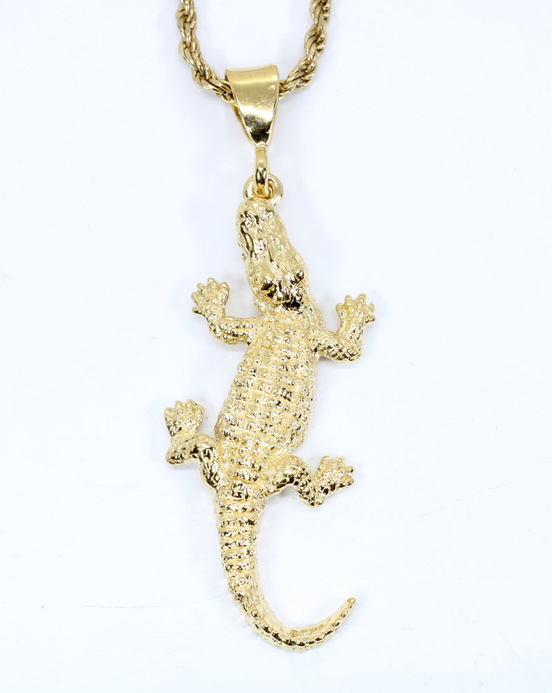 Extra Large Size 14kt Gold Vermeil Alligator Necklace on Cuban or Rope Chain