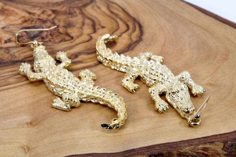 Giant Size Alligator Earrings in 14kt Gold Vermeil for gator lover gift