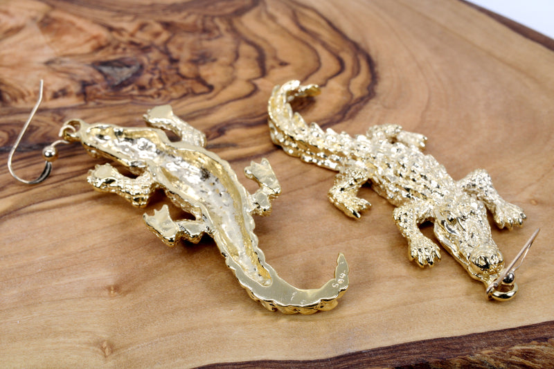 Giant Size Alligator Earrings in 14kt Gold Vermeil for gator lover gift