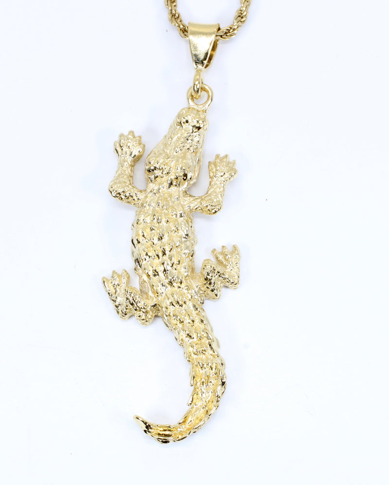 Giant Size 14kt Gold Vermeil Alligator Necklace on Cuban or Rope Chain