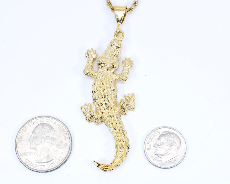 Giant Size 14kt Gold Vermeil Alligator Necklace on Cuban or Rope Chain