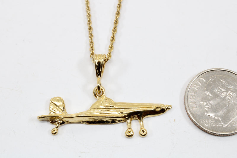 Gold Air Tractor Crop Duster Necklace made in 14kt Gold Vermeil for Her