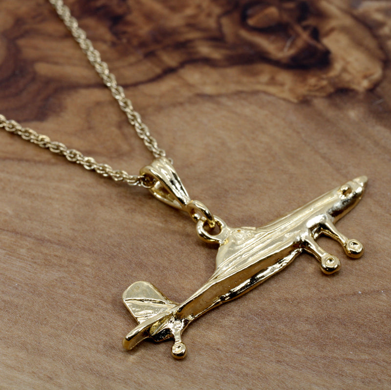 Gold Air Tractor Crop Duster Necklace made in 14kt Gold Vermeil for Her