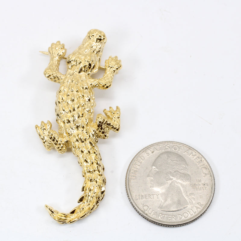 Giant Gold Alligator Brooch or Pin for Mom in 14kt Gold Vermeil for gator lover woman