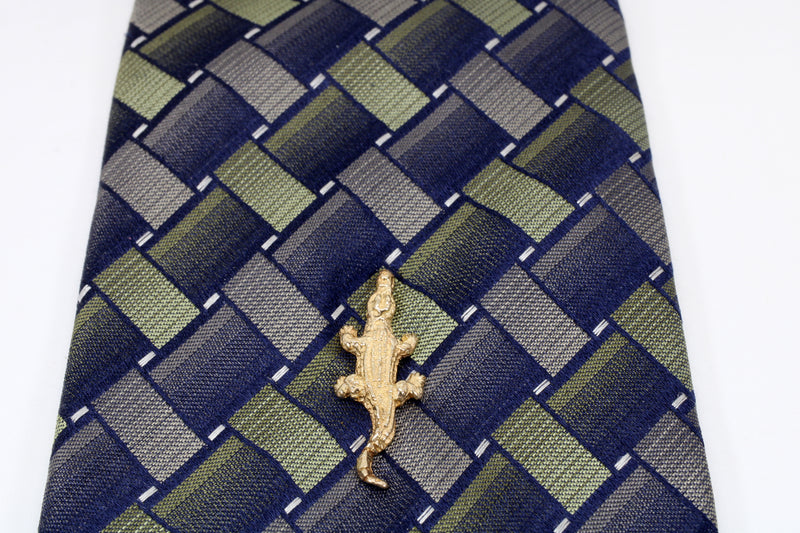 Small Gold Alligator Tie Tack for Him in solid 14kt Gold