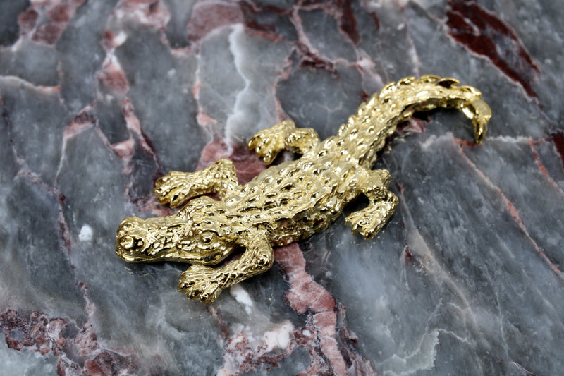 Gold Alligator Desk Accessory paperweight in 14kt Gold Vermeil for gator lover