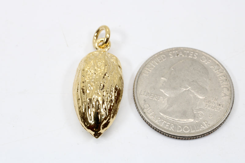 Gold Vermeil Almond Charm with Actual Size Almond For Her Bracelet