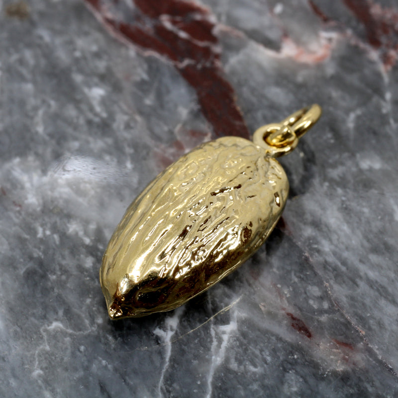 Gold Vermeil Almond Charm with Actual Size Almond For Her Bracelet