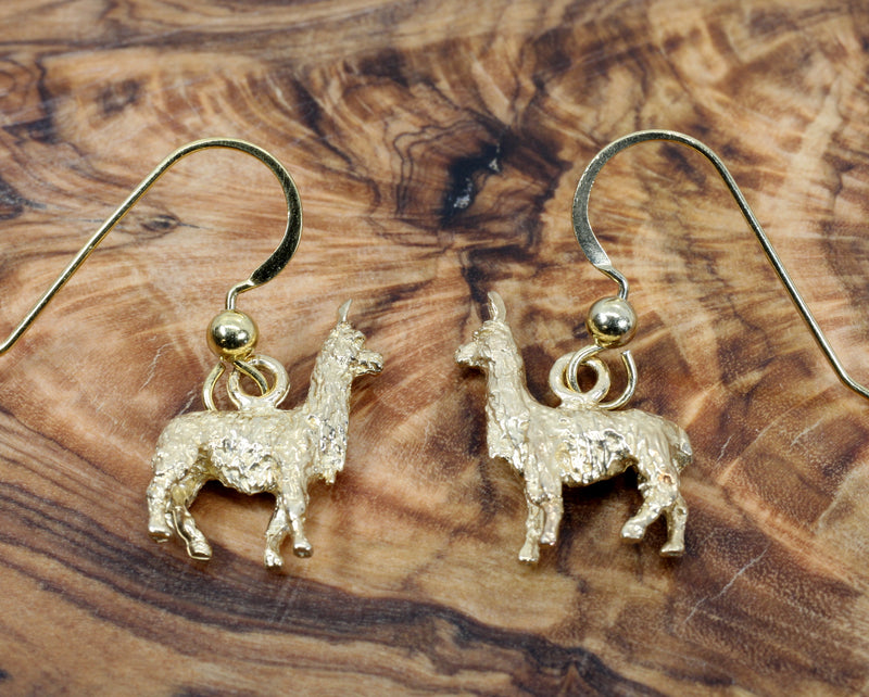 Llama Dangle Earrings in solid 14kt Yellow Gold For Her