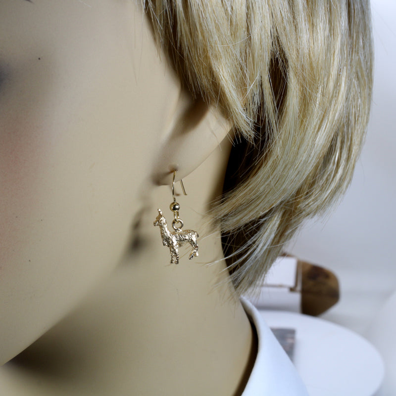 Llama Dangle Earrings in solid 14kt Yellow Gold For Her