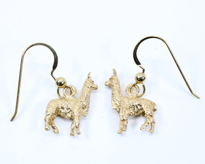 Llama Dangle Earrings in solid 14kt Yellow Gold For Her