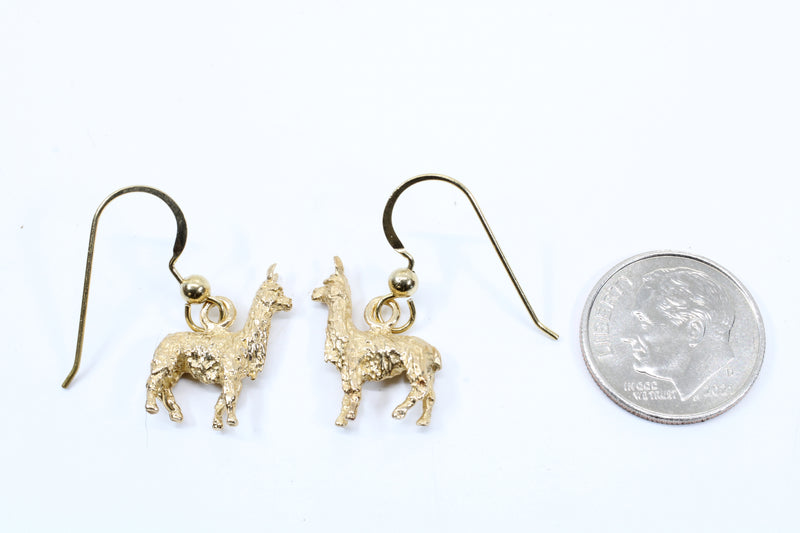 Llama Dangle Earrings in solid 14kt Yellow Gold For Her