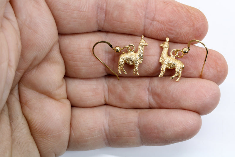 Llama Dangle Earrings in solid 14kt Yellow Gold For Her