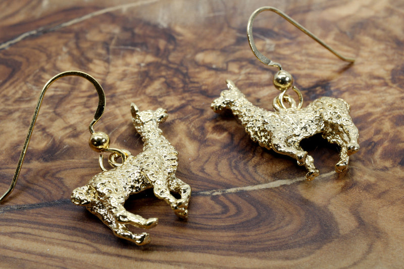 Gold Llama Earrings for her with Large 3-D 14kt Gold Vermeil Llamas