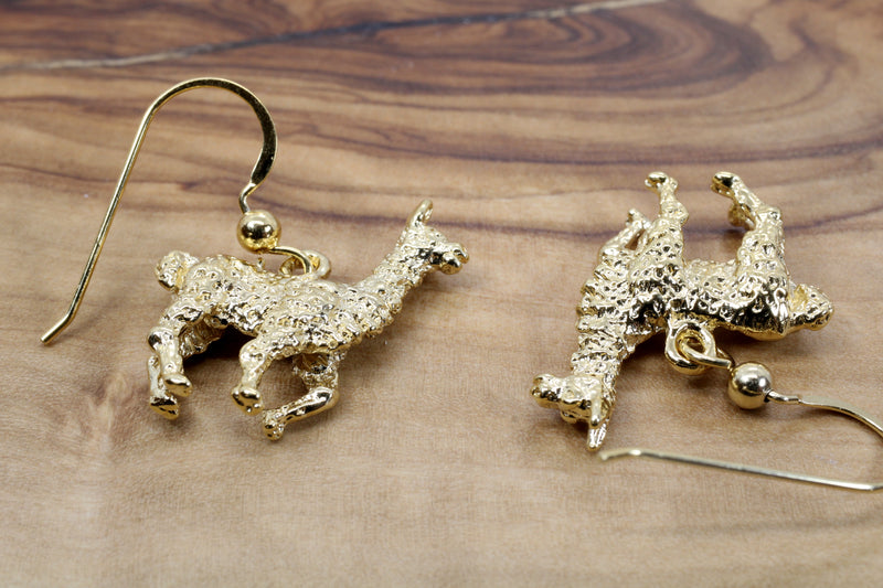 Gold Alpaca Earrings for her with large 3-D 14kt Gold Vermeil Alpacas