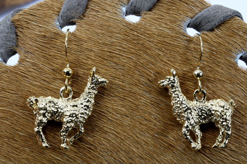 Gold Llama Earrings for her with Large 3-D 14kt Gold Vermeil Llamas