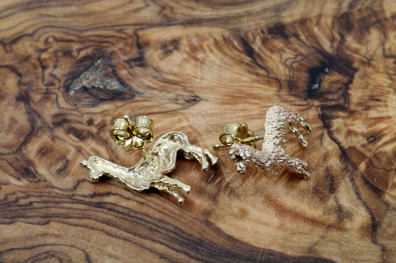 Gold Suri Alpaca Earrings for Her made in solid 14kt yellow gold